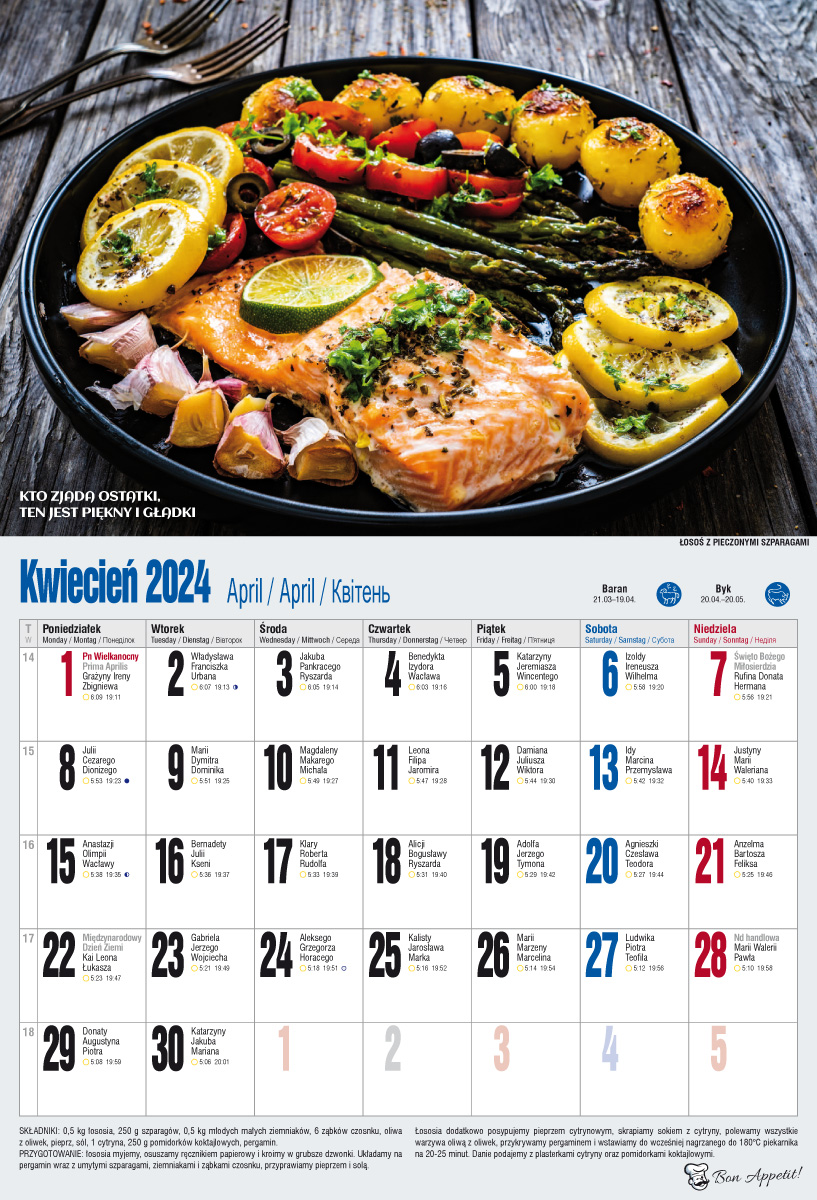 Kalendarze 2024 Rok Kalendarz Naścienny Wieloplanszowy A3 2024 Kulinaria Pan Kalendarzyk 1003