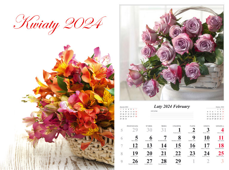 Kalendarze 2024 Rok Kalendarz Naścienny Wieloplanszowy 32x48cm 2024 Kwiaty Radwan 2080
