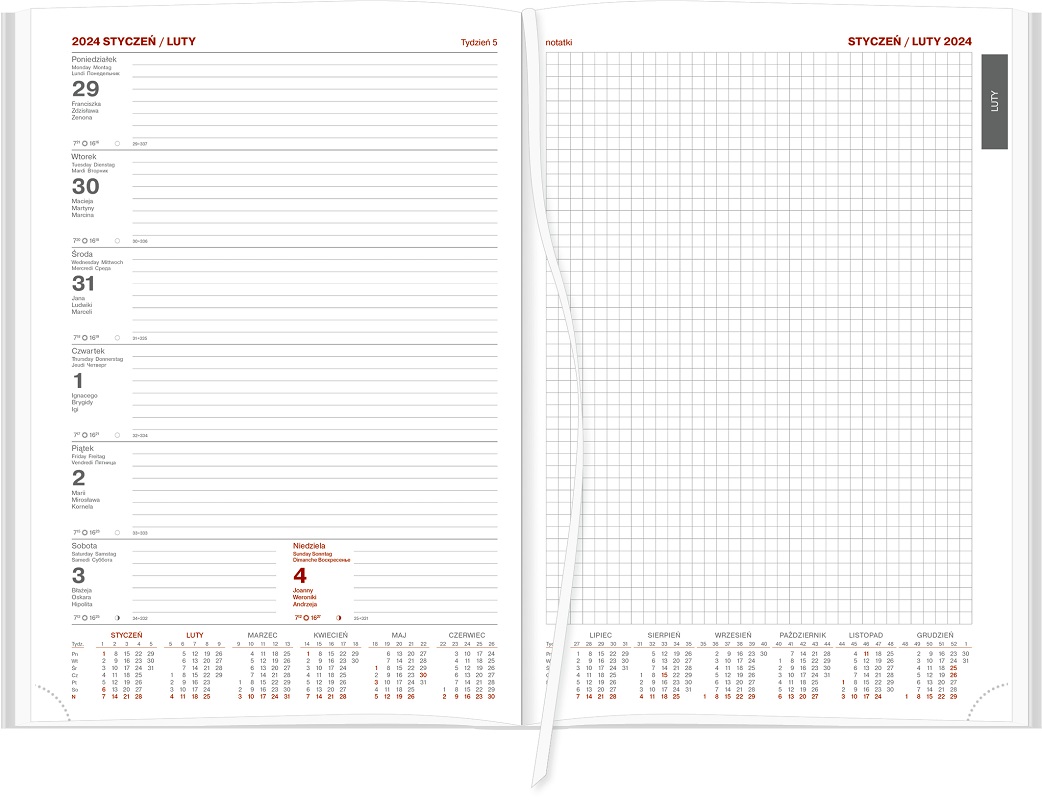 KALENDARZE 2024 ROK Kalendarz terminarz książkowy tygodniowy z