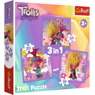  Puzzle 3w1 20/36/50 elementów Trolls +3 Trefl