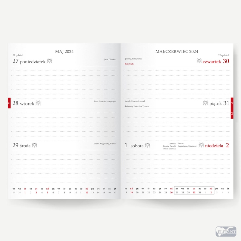 Kalendarze 2024 Rok Kalendarz Książkowy Tygodniowy A6 2024 Flamenco Elefant 2938