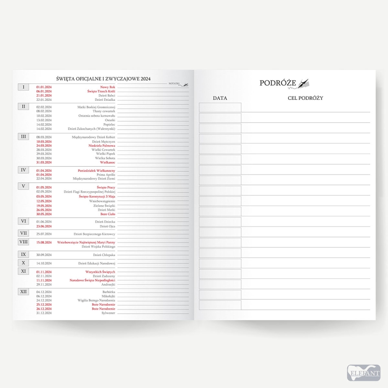 Kalendarze 2024 Rok Kalendarz Książkowy Tygodniowy A6 2024 Flamenco Elefant 4318