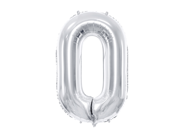  Balon foliowy cyfra 0 86cm srebrny Partydeco