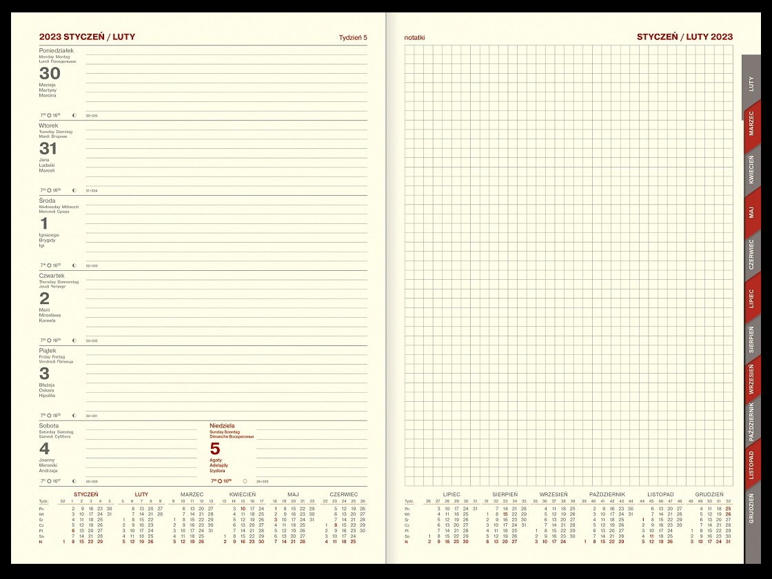 Kalendarz Książkowy Tygodniowy Z Notesem Registry A4 2023 Cross Wokół 9751