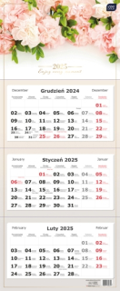 Kalendarz naścienny trójdzielny 34x83cm 2025 kwiaty Interdruk