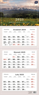 Kalendarz naścienny trójdzielny 34x83cm 2025 góry Interdruk